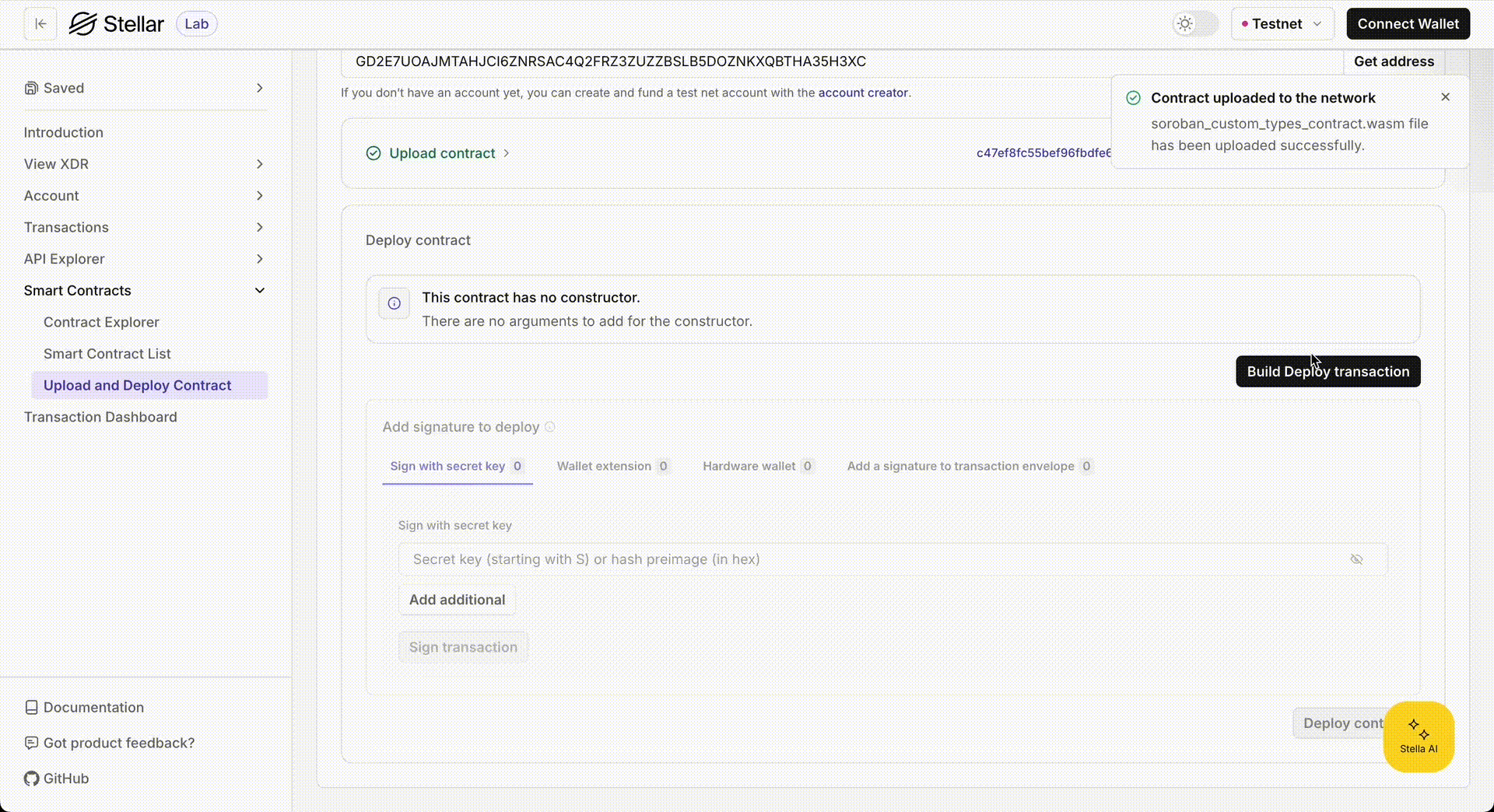 Lab: Upload and Deploy Contract - deploying contract